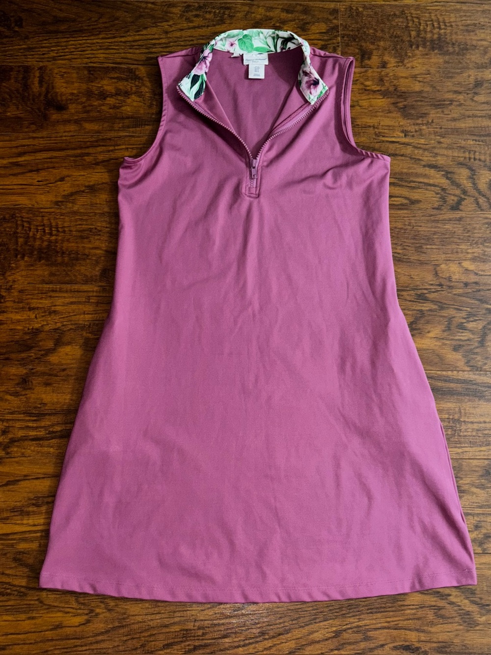 Tommy Bahama Golf Sleeveless Polo Dress Mauve Pink Quarter-Zip Floral Collar